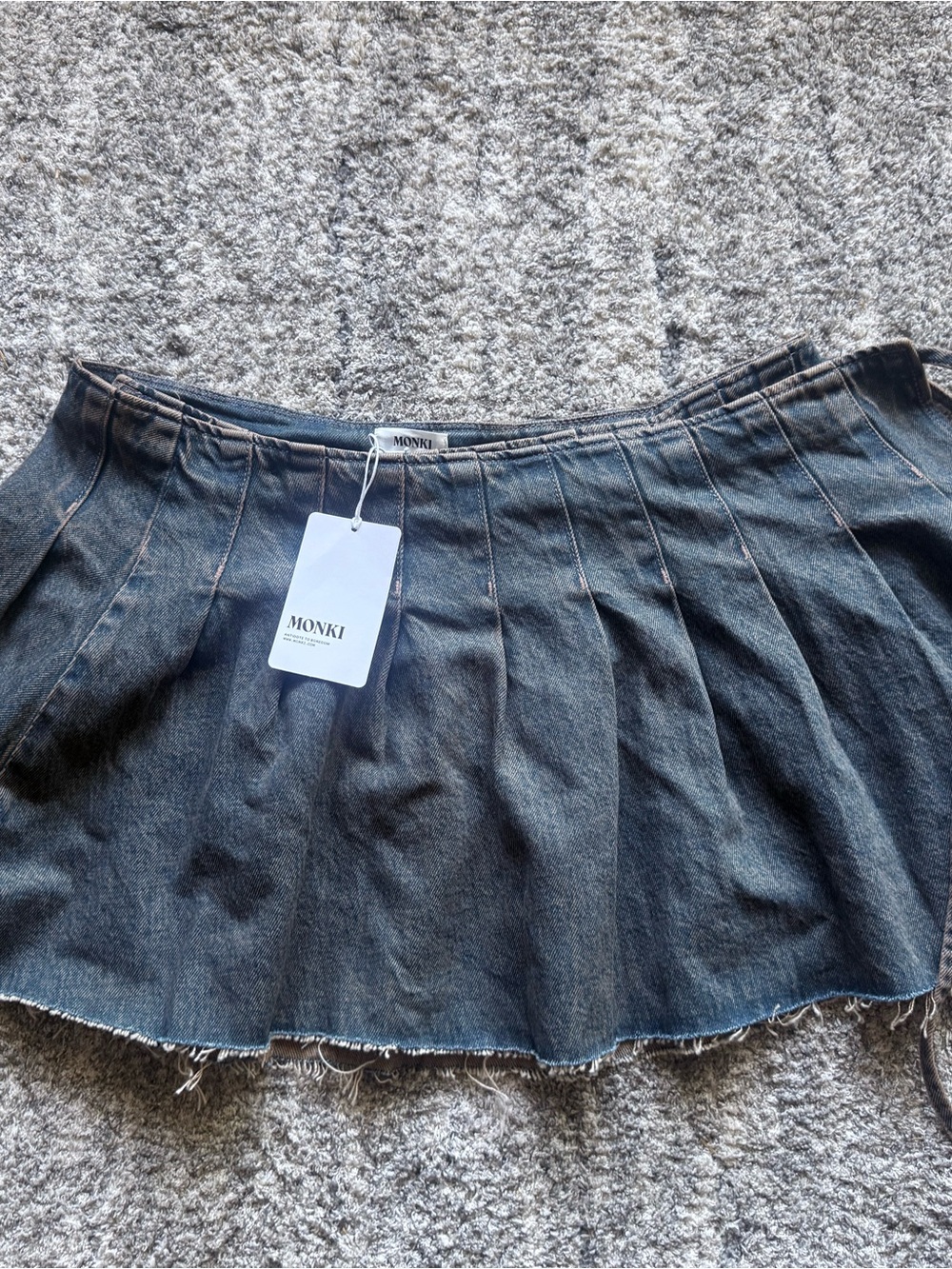 Monki Dark Denim Pleated Mini Skirt
